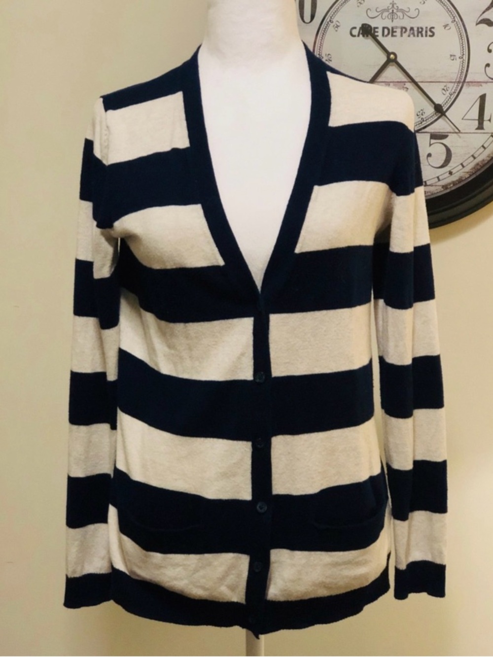 Tommy Hilfiger Blue White Striped Cardigan Sweater womens size SM Petite